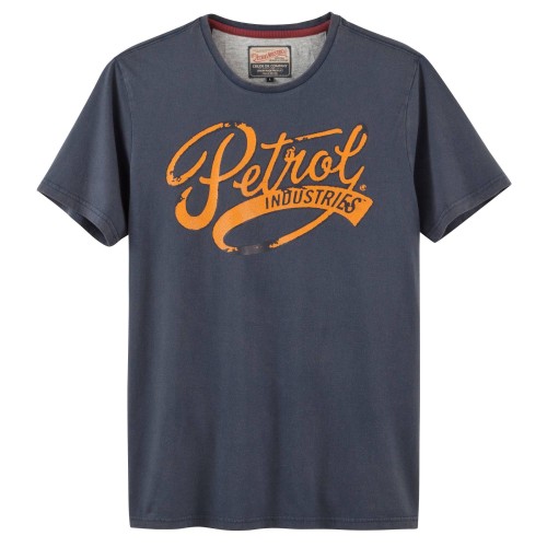 Tee-shirt PETROL INDUSTRIES bleu logo vintage jaune avant Tee-shirt PETROL INDUSTRIES bleu logo vintage jaune avant